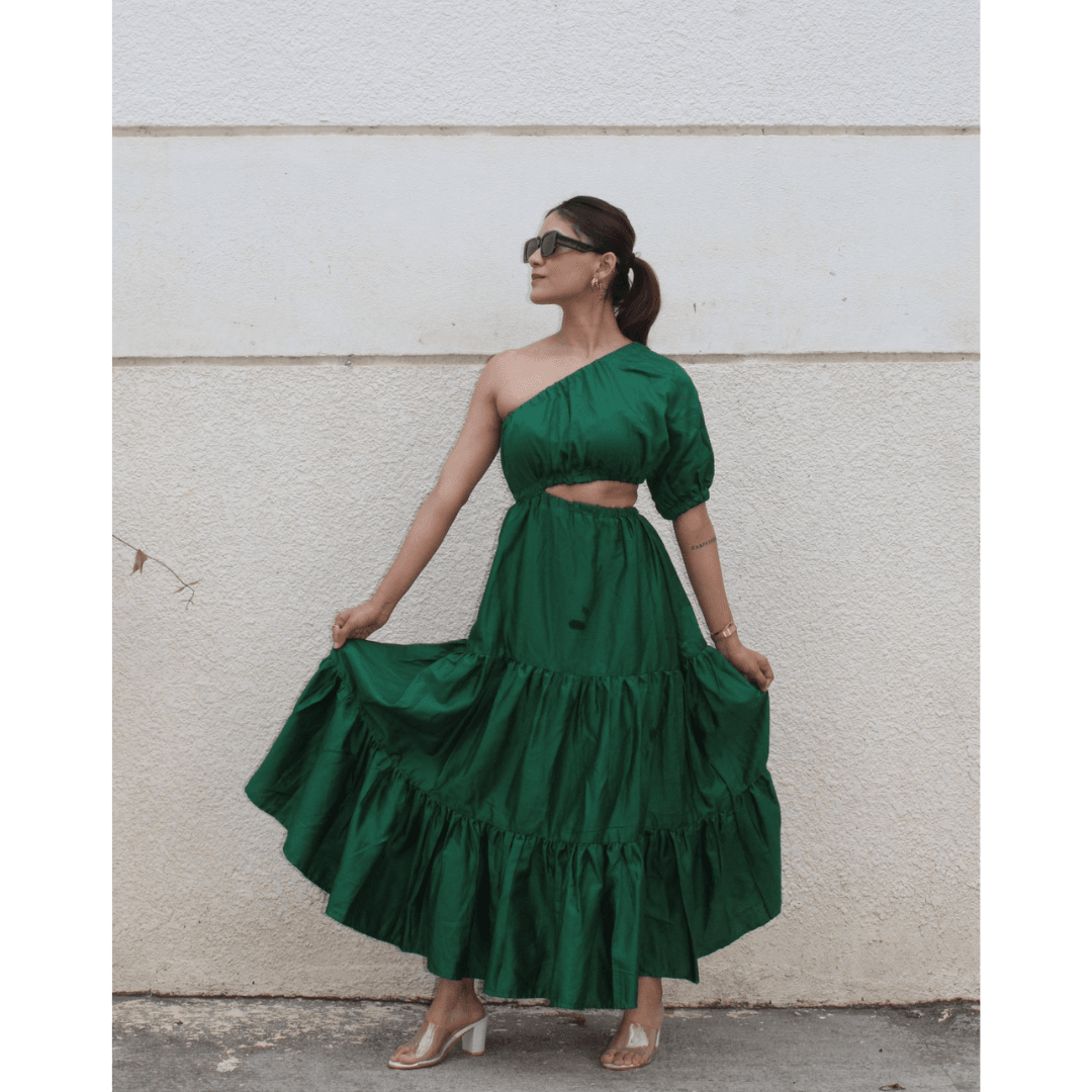 Chloe Cotton Linen Dress - Green - That Gal