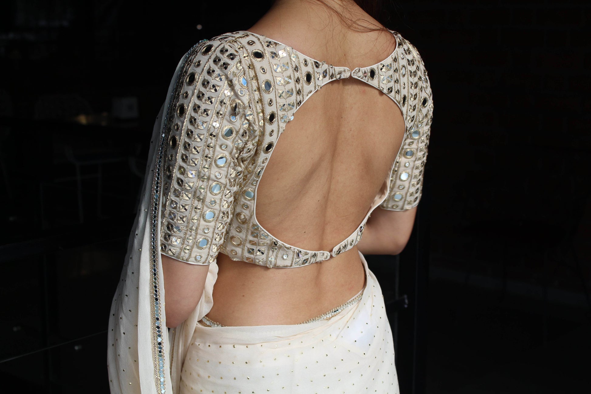Beige Mukaish Work Saree - That Gal