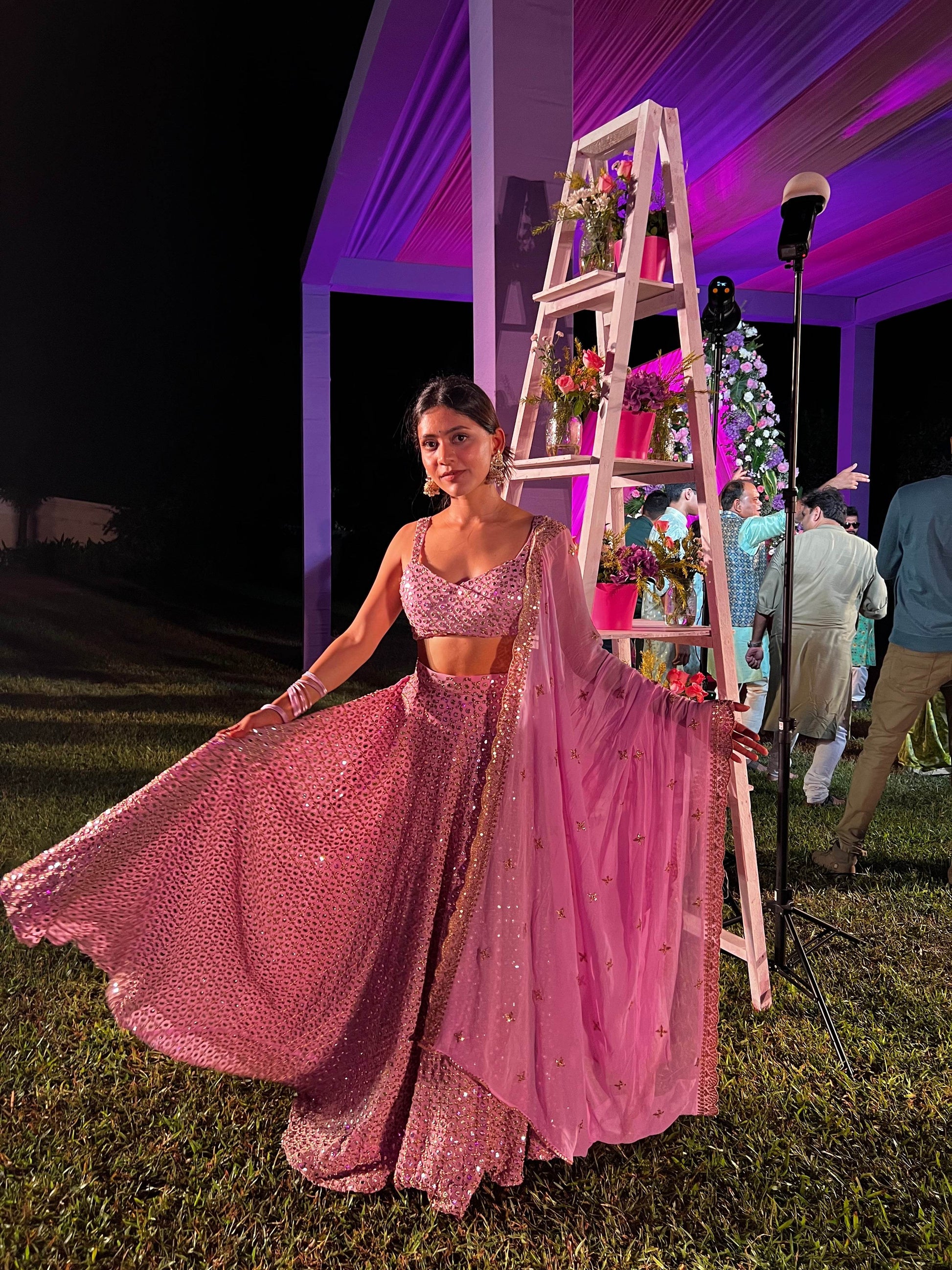 Rose Pink Mirror Work Lehenga Set - That Gal