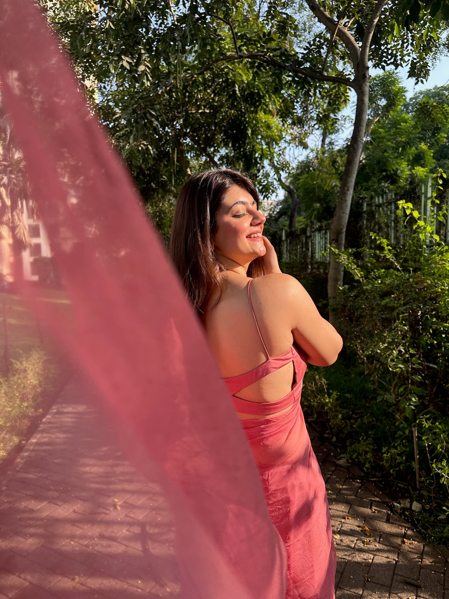 Fanah Chiffon Saree Set - Dusty Rose