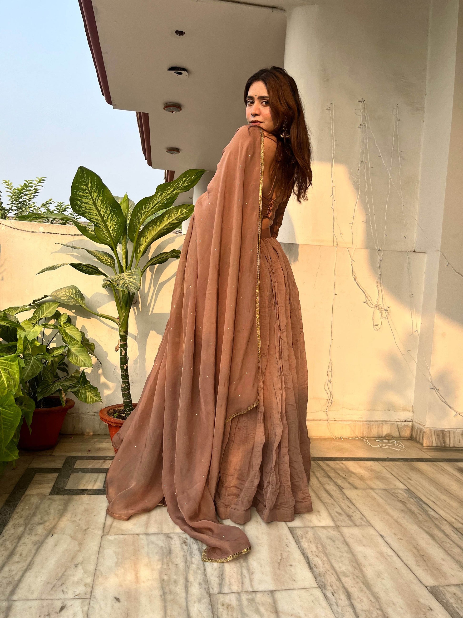 Mocha Mul Chanderi Lehenga Set - That Gal