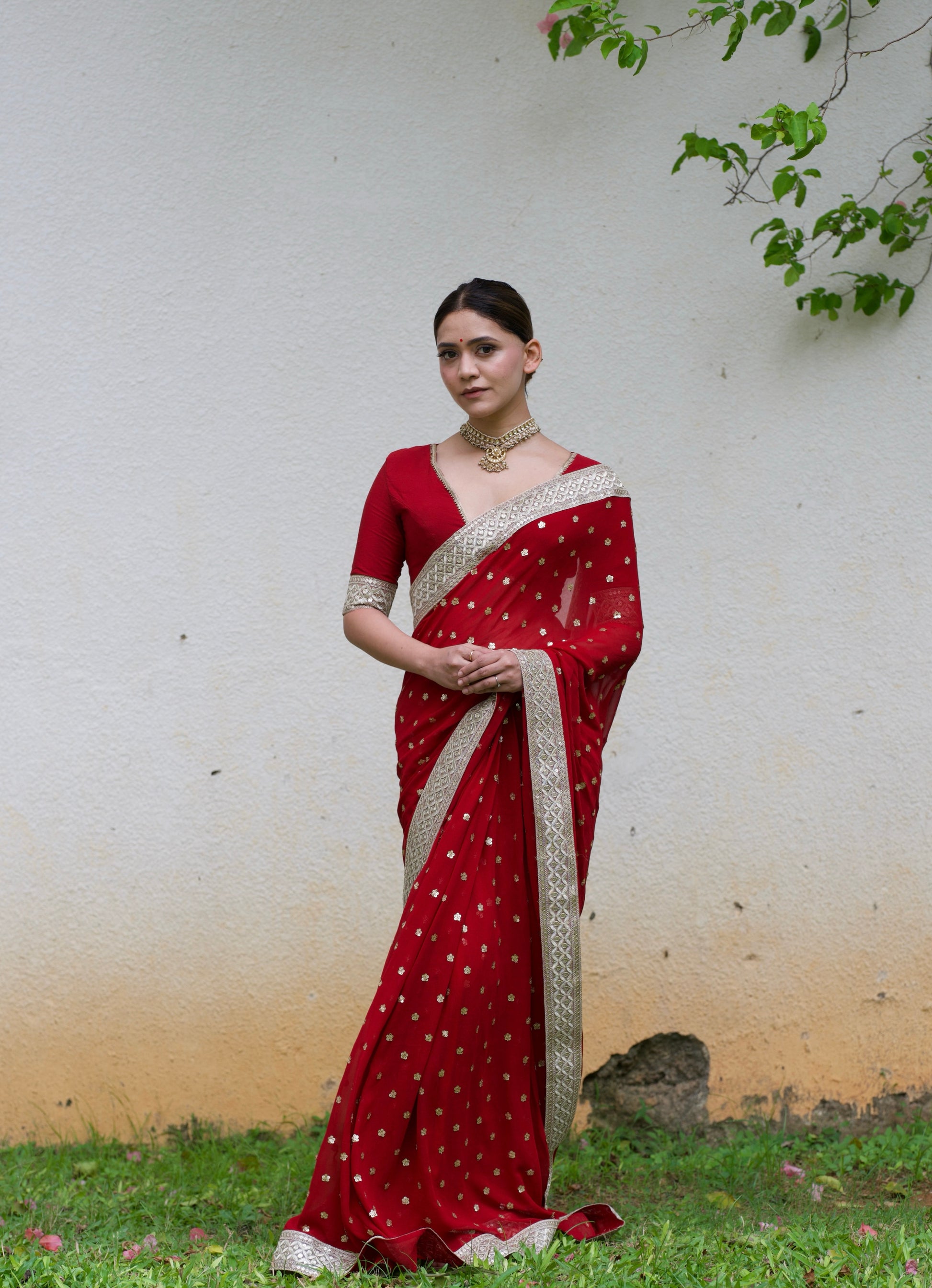 Hayaa Deep Red Saree Set
