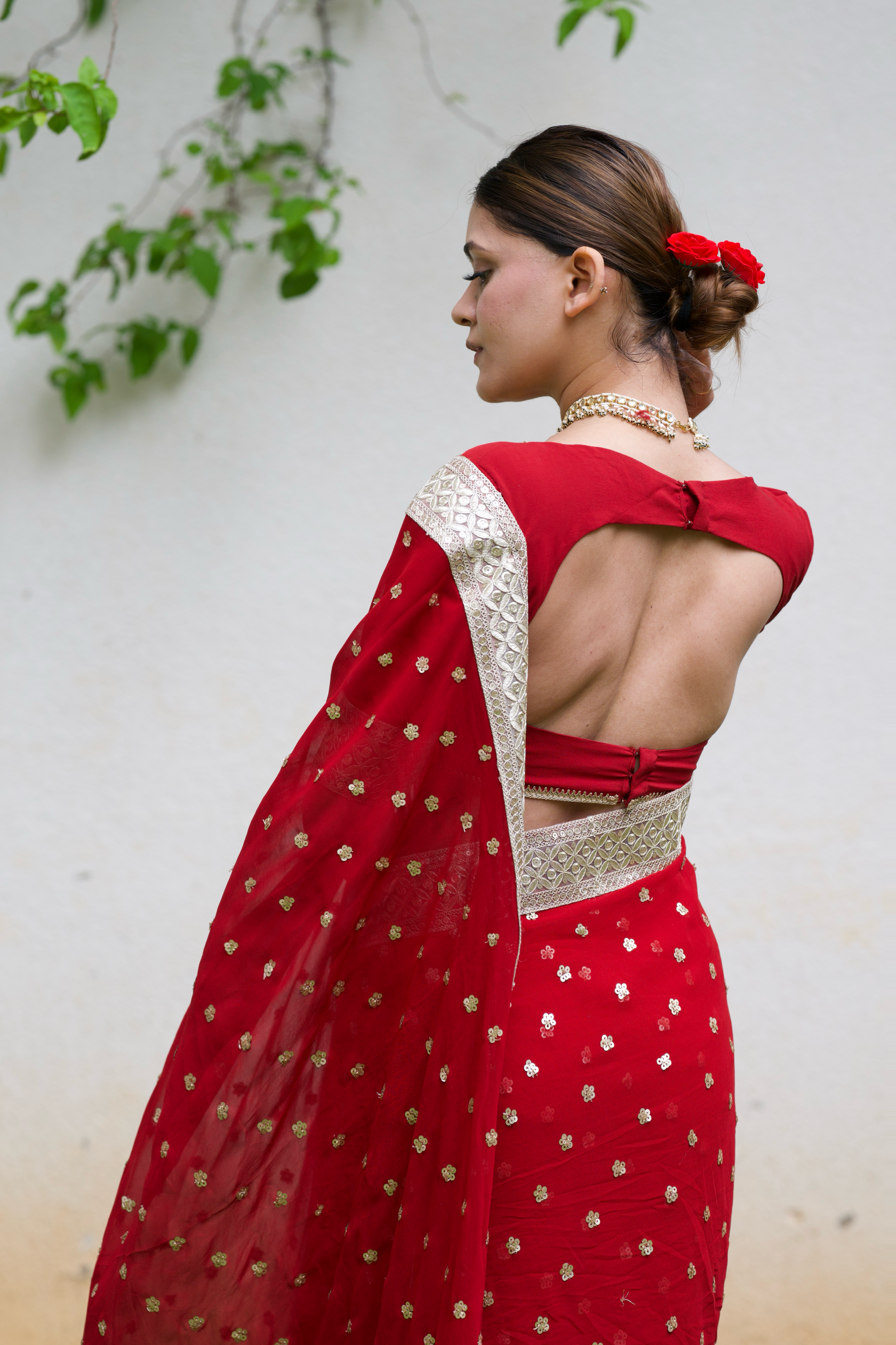 Hayaa Deep Red Saree Set