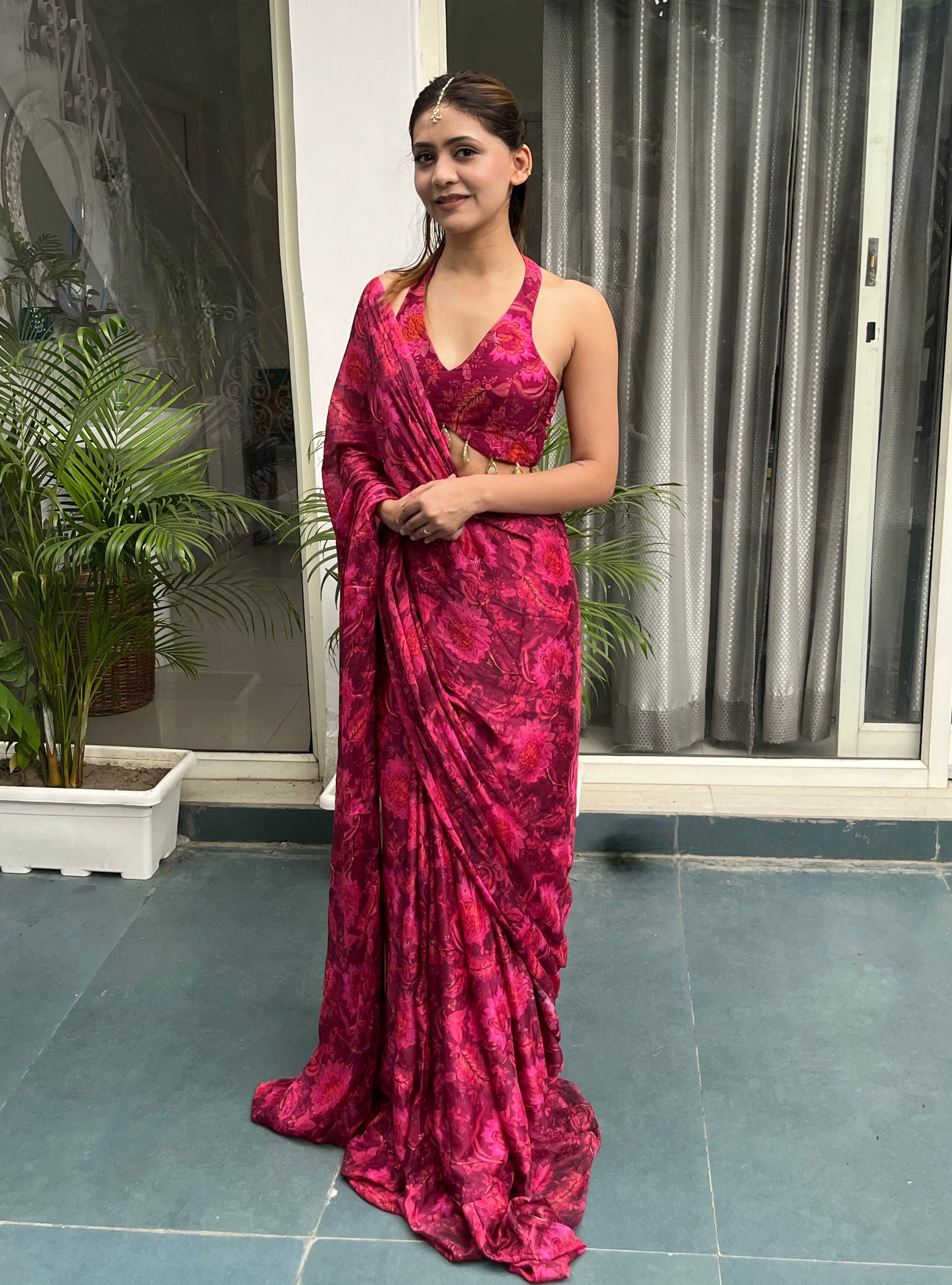 Gul - Pink Floral Saree Set