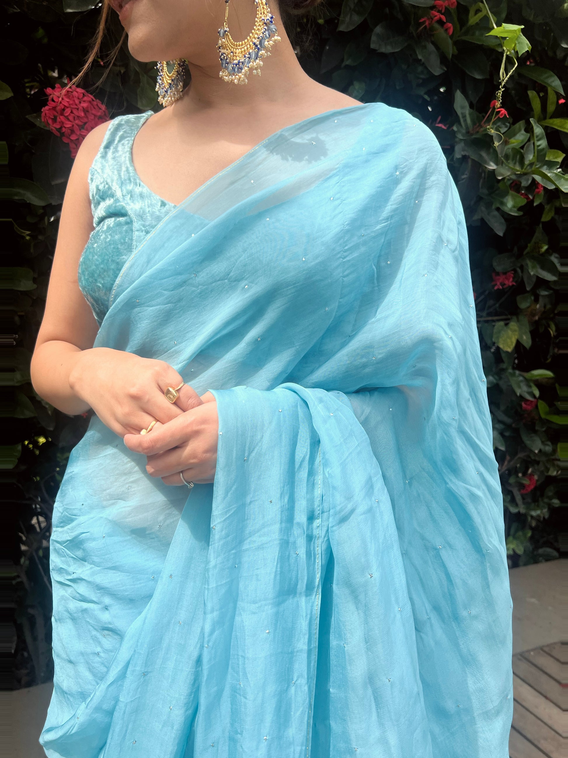 Raha - Blue Mukaish Organza Saree