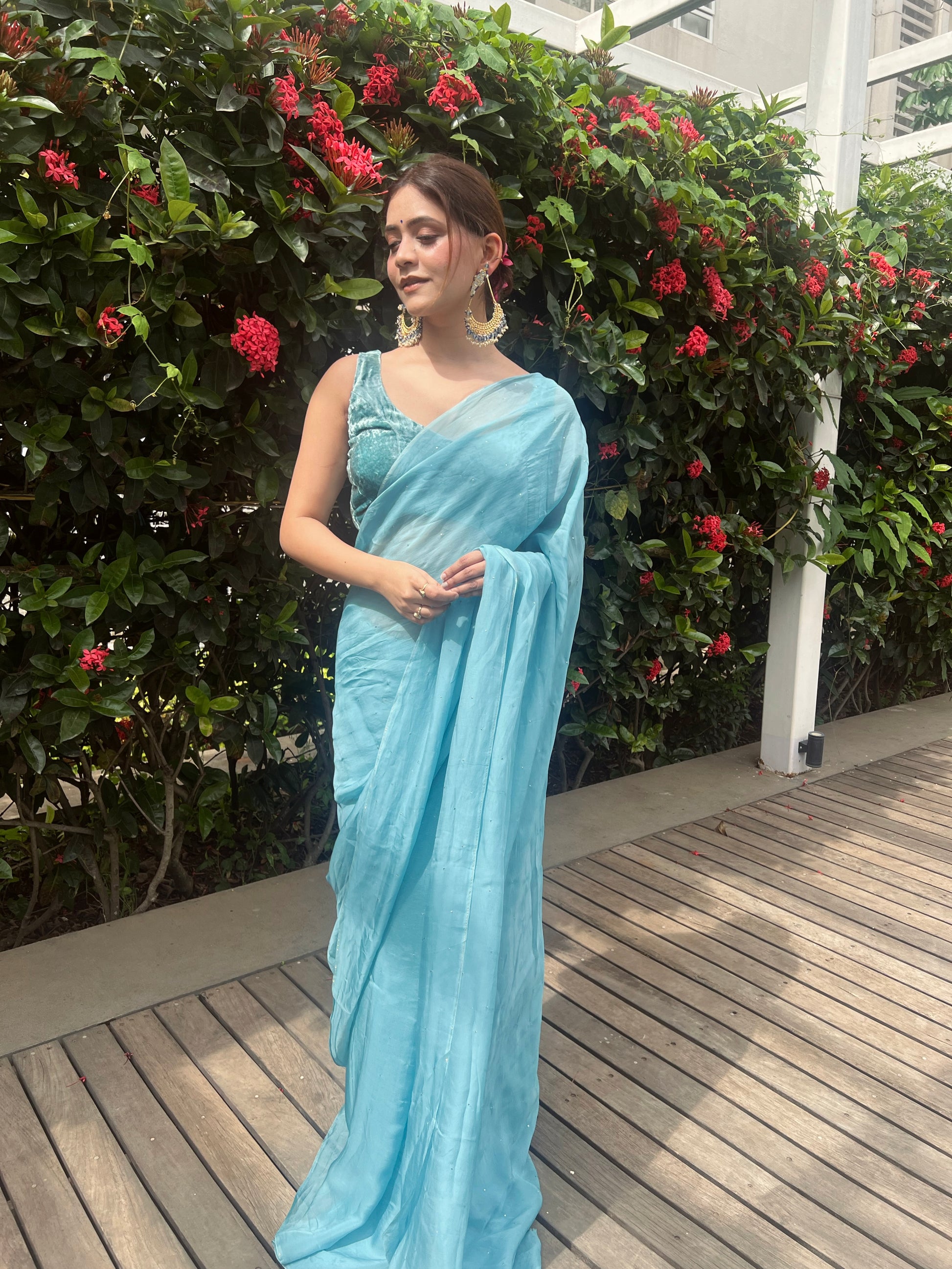 Raha - Blue Mukaish Organza Saree