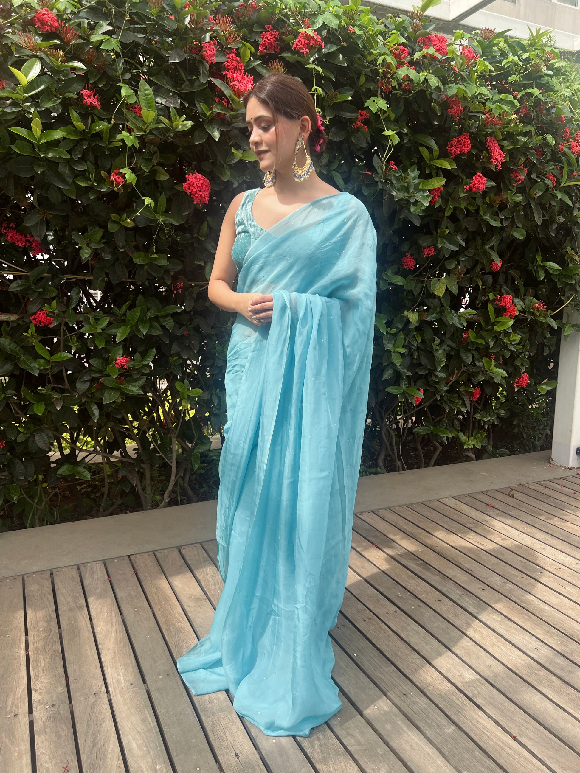 Raha - Blue Mukaish Organza Saree