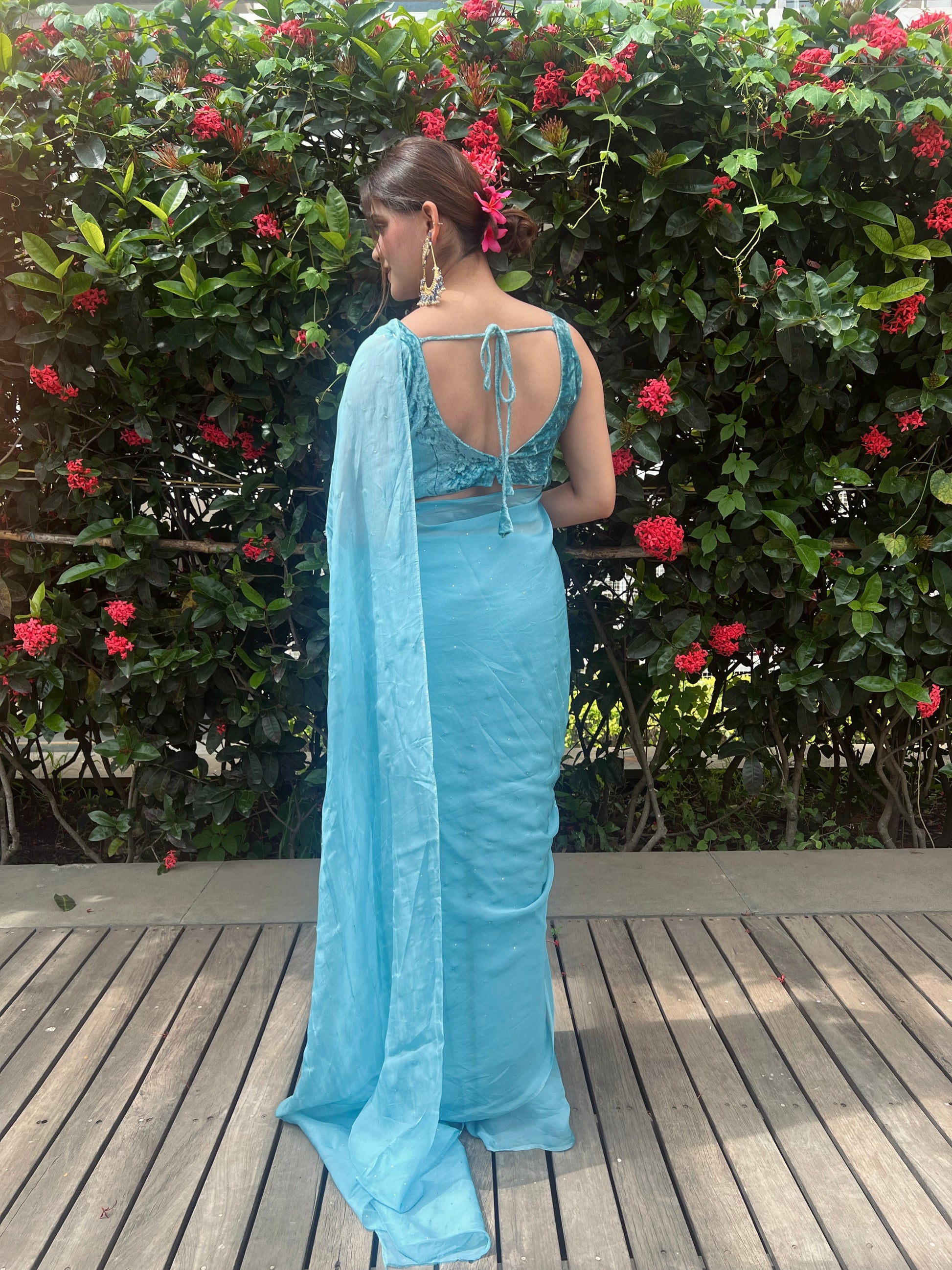 Raha - Blue Mukaish Organza Saree