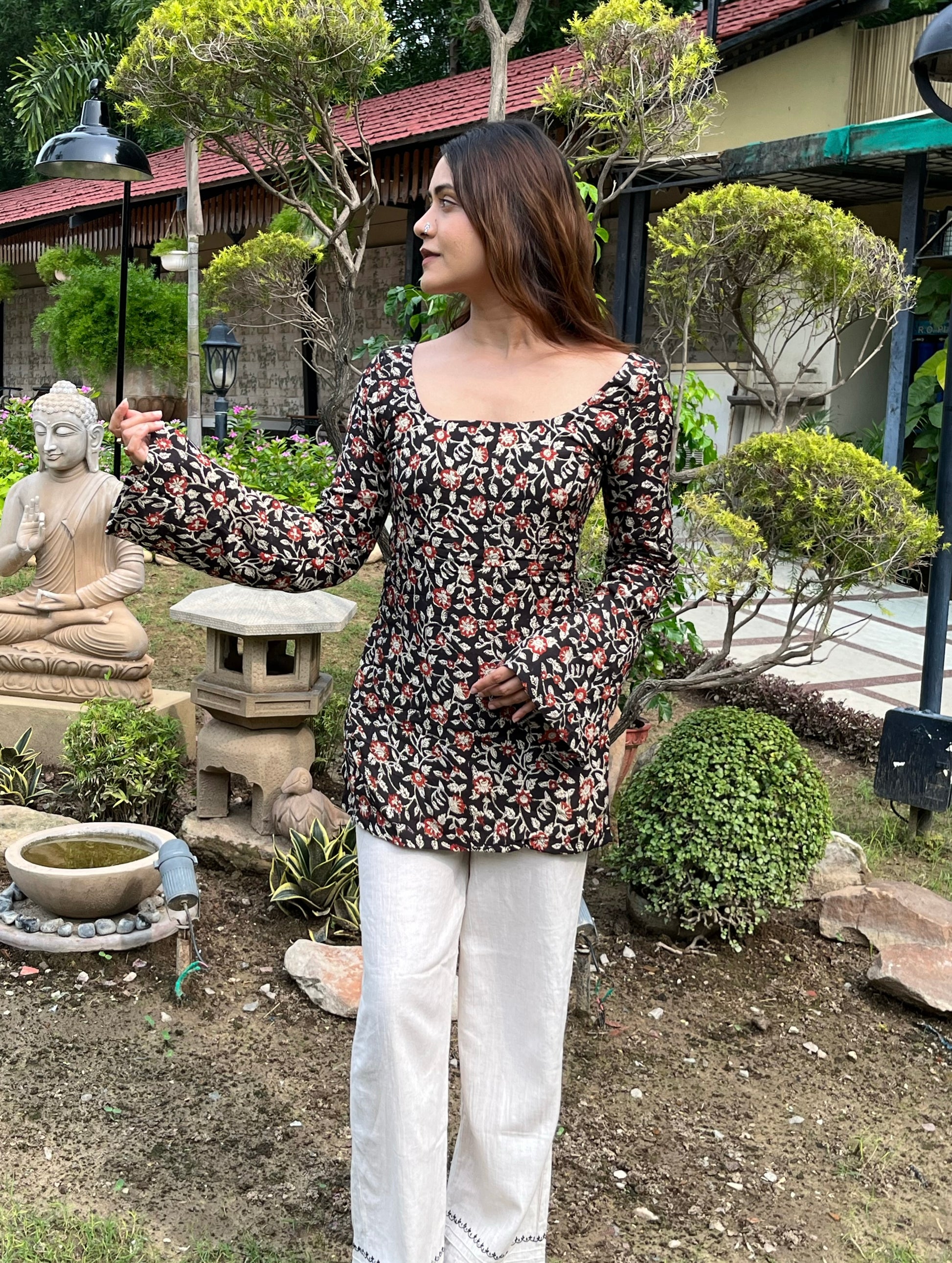 Aliza Bagru Print Silk Satin Kurti