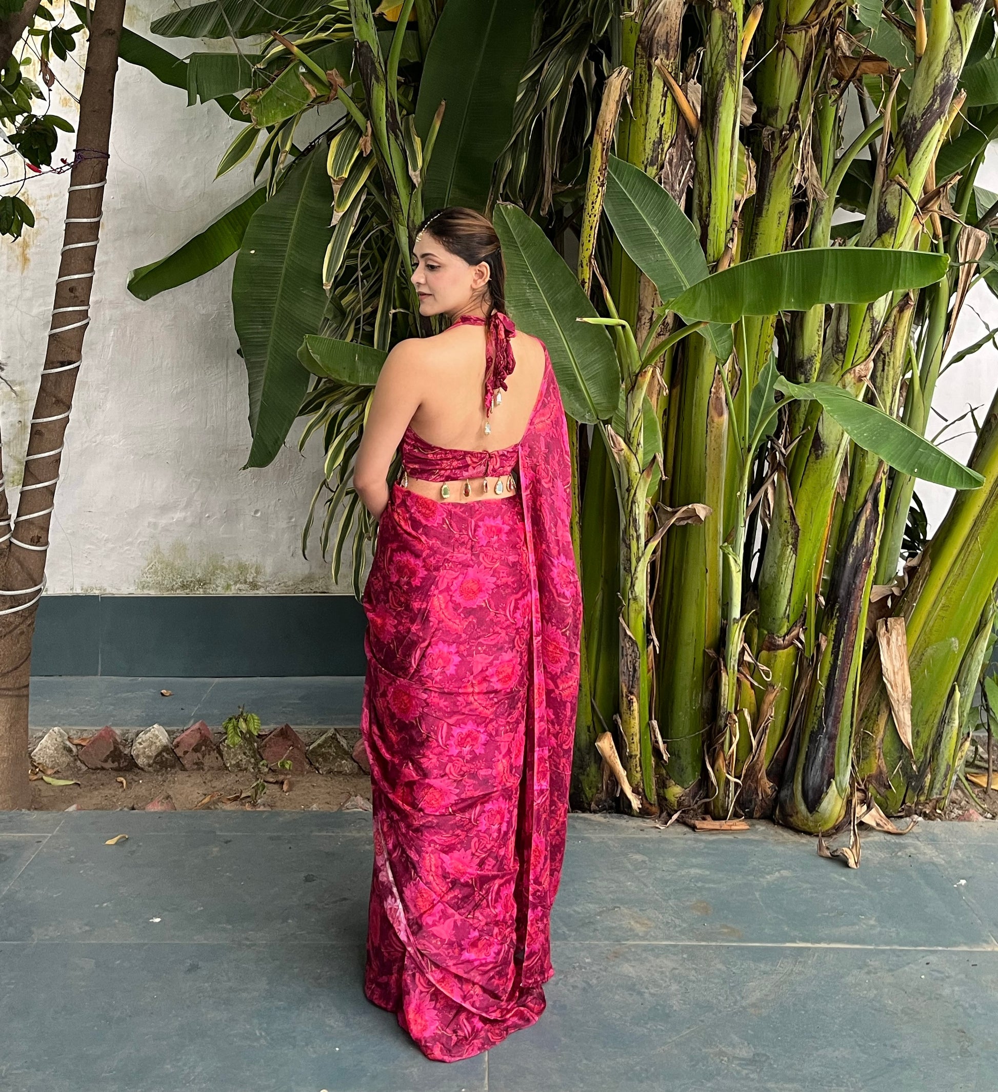 Gul - Pink Floral Saree Set