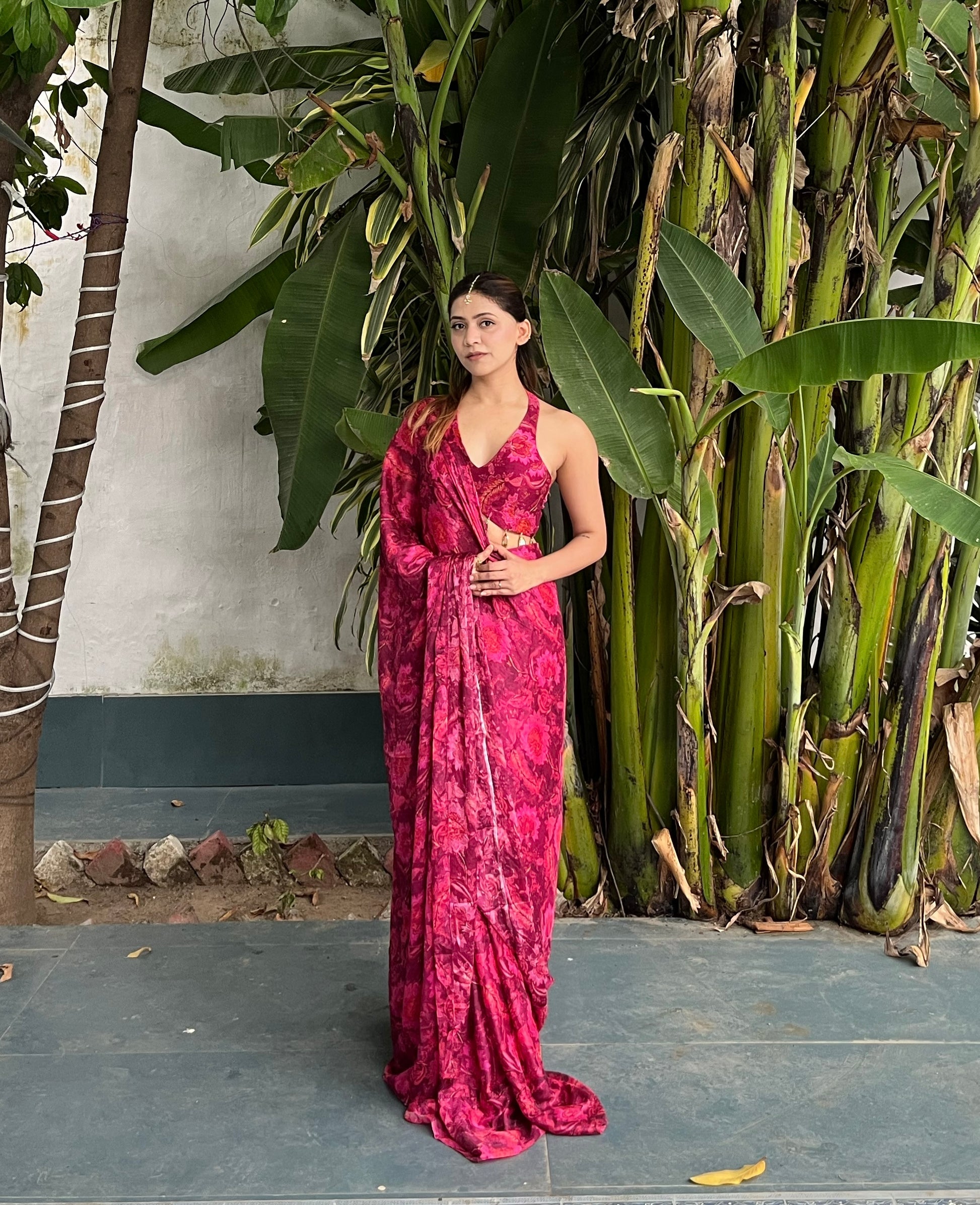 Gul - Pink Floral Saree Set