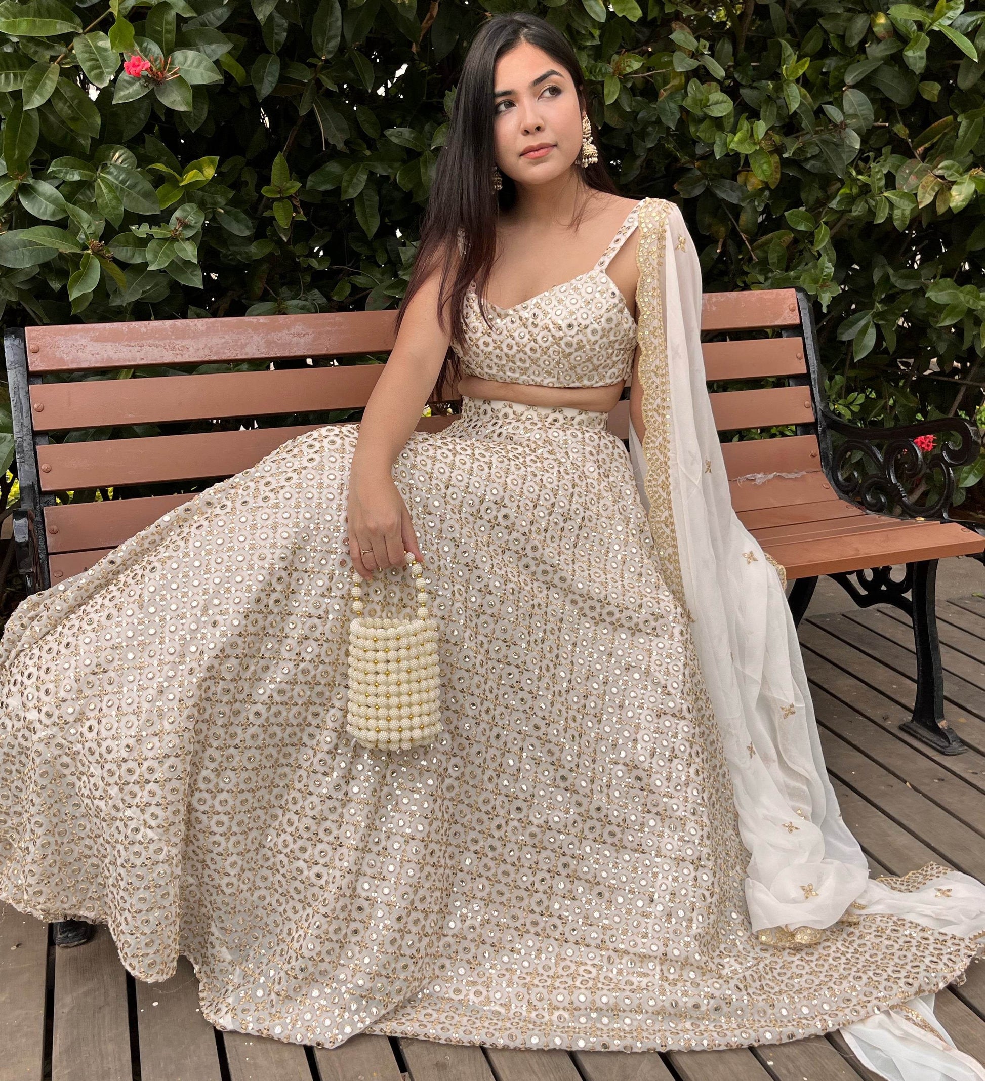 Ivory Lehenga Set with Gold and Mirror work - That Gal