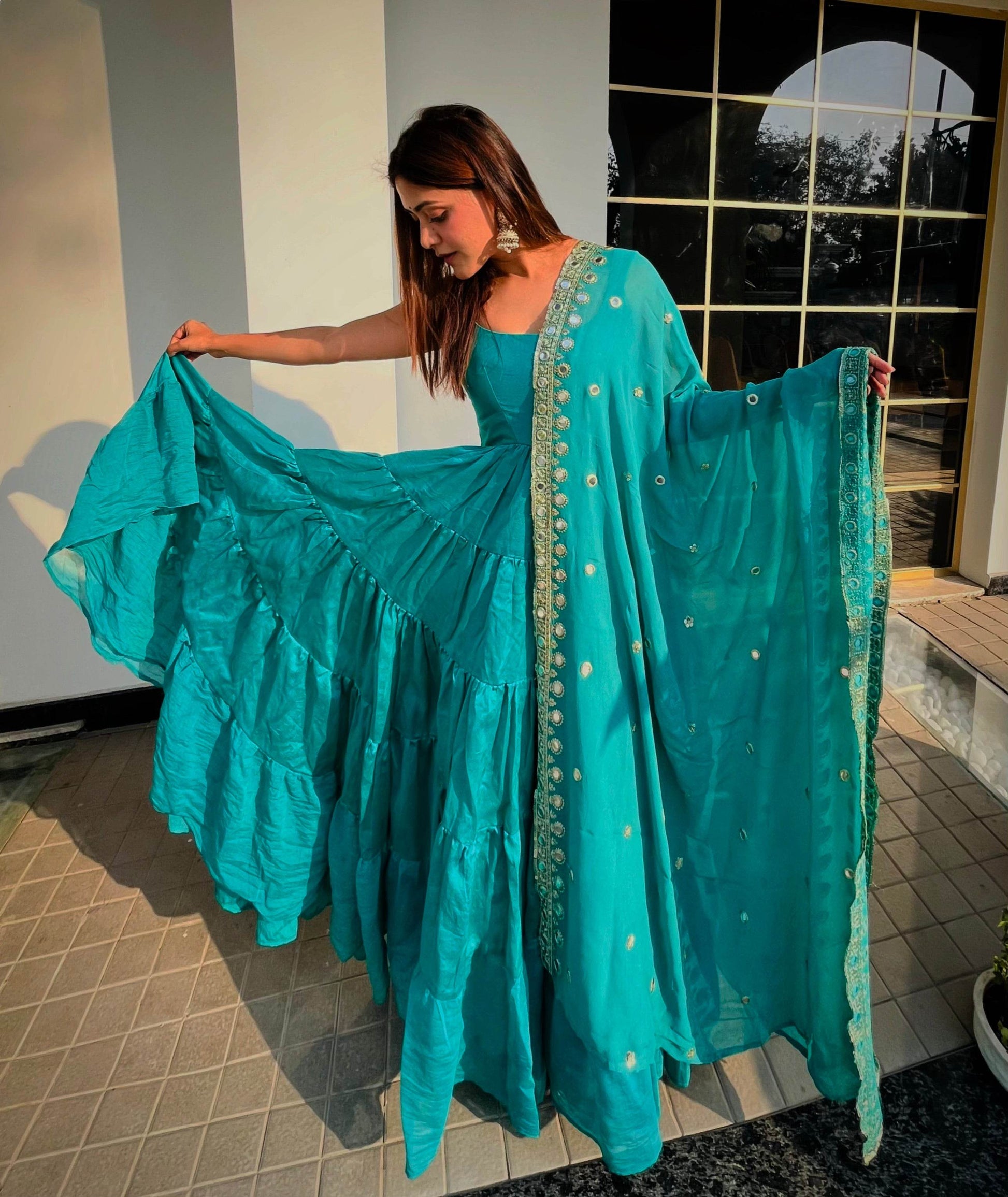 Mahira Turquoise Anarkali Suit Set - That Gal