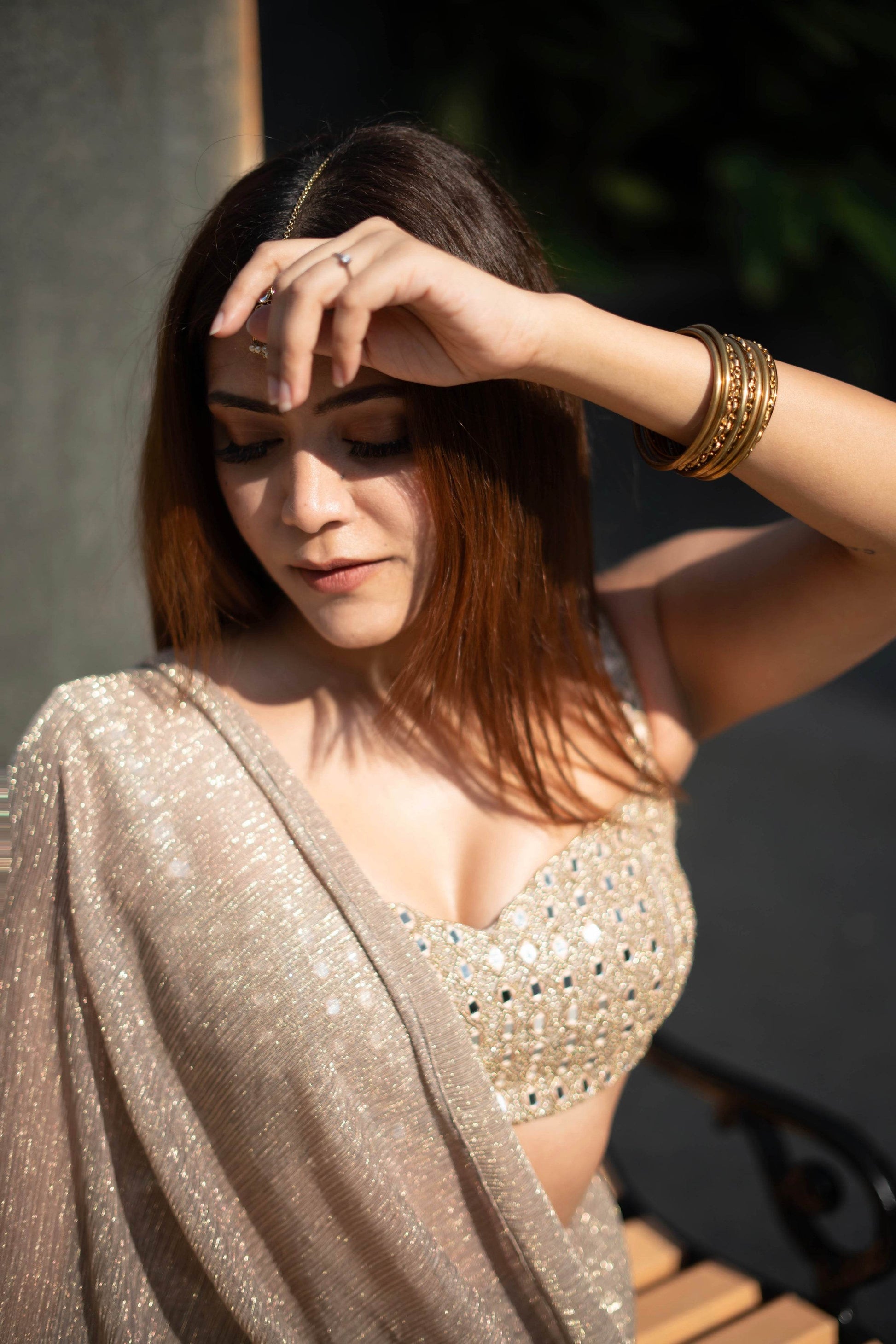 Aaina Hand-Embroidered Blouse & Saree - That Gal