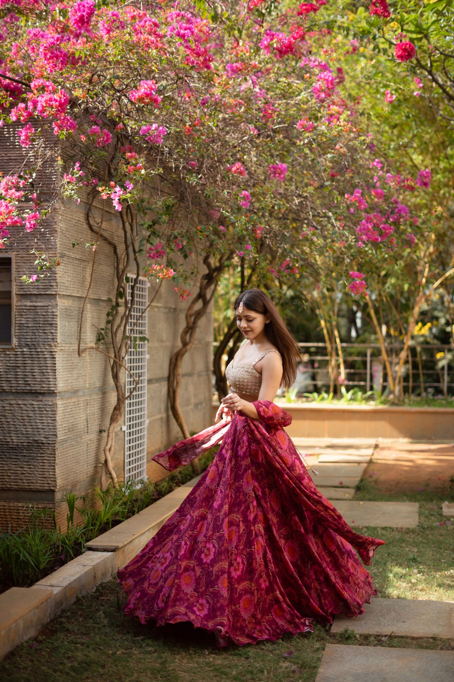 Gul Lehenga Set With Mirror Work Blouse