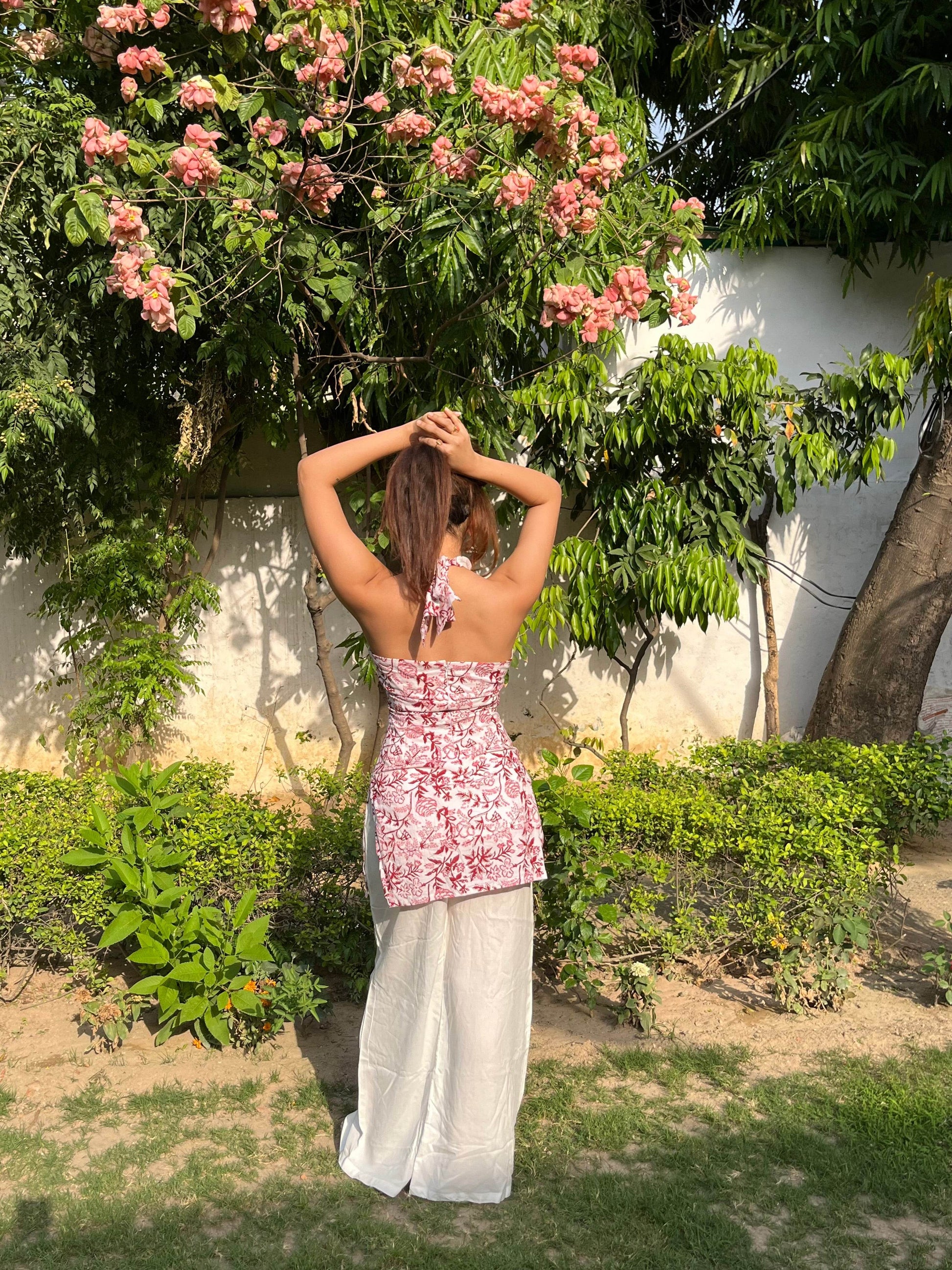 Kavya Halter Neck Sanganeri Print Kurti - That Gal