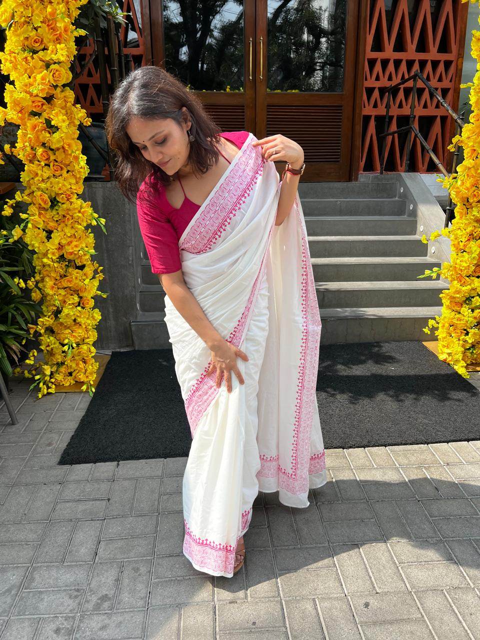 Mul Cotton Block Printed Saree - That Gal