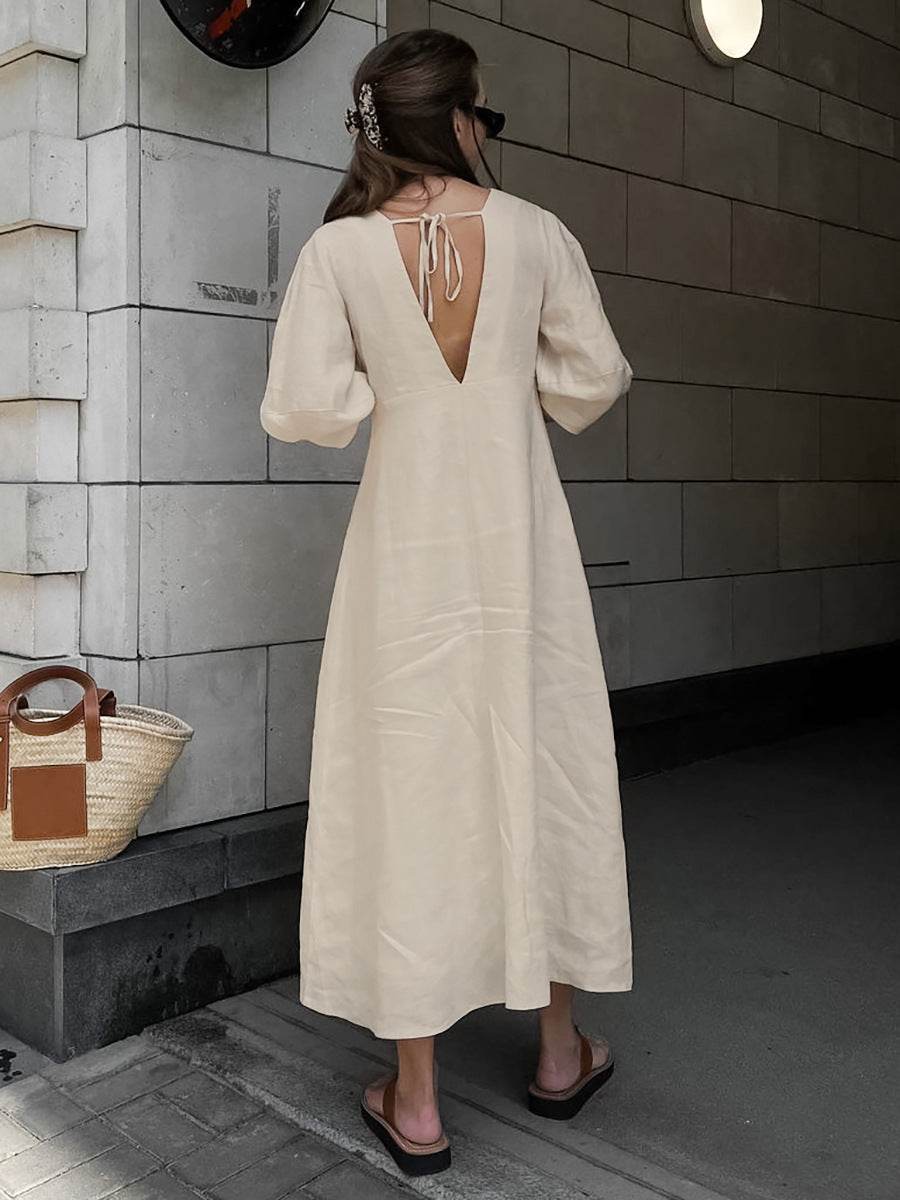 Mae Cotton Linen Puff Sleeve Dress - That Gal