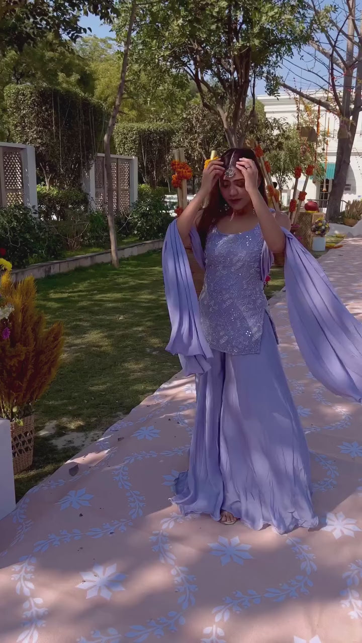 Chaandni Sharara Set - Lilac Blue