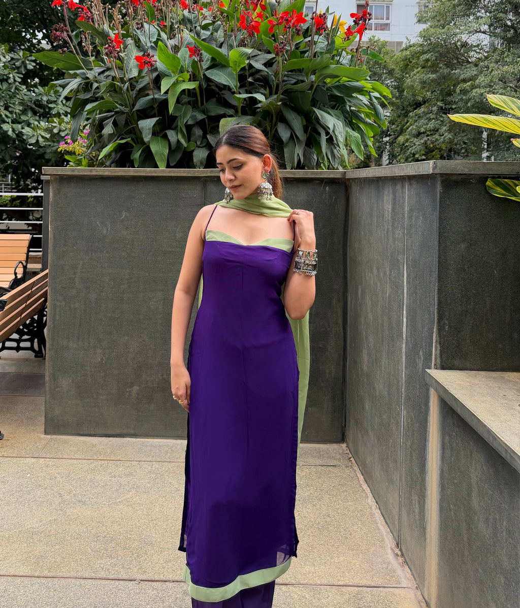Pia Suit Set - Purple & Green
