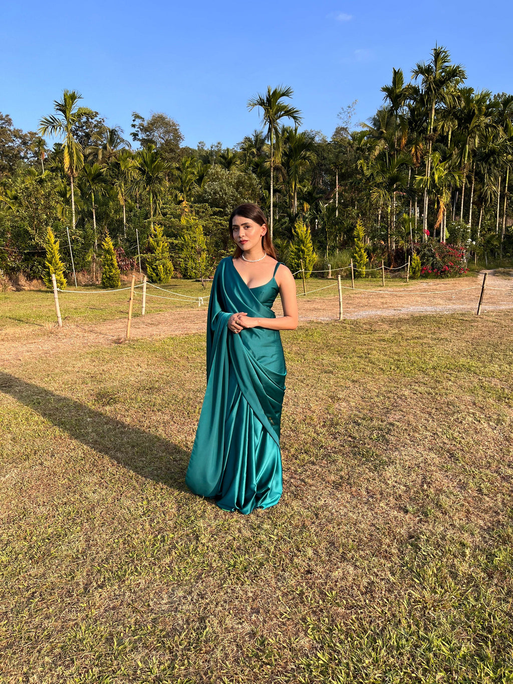 Emerald Green Satin Saree - That Gal