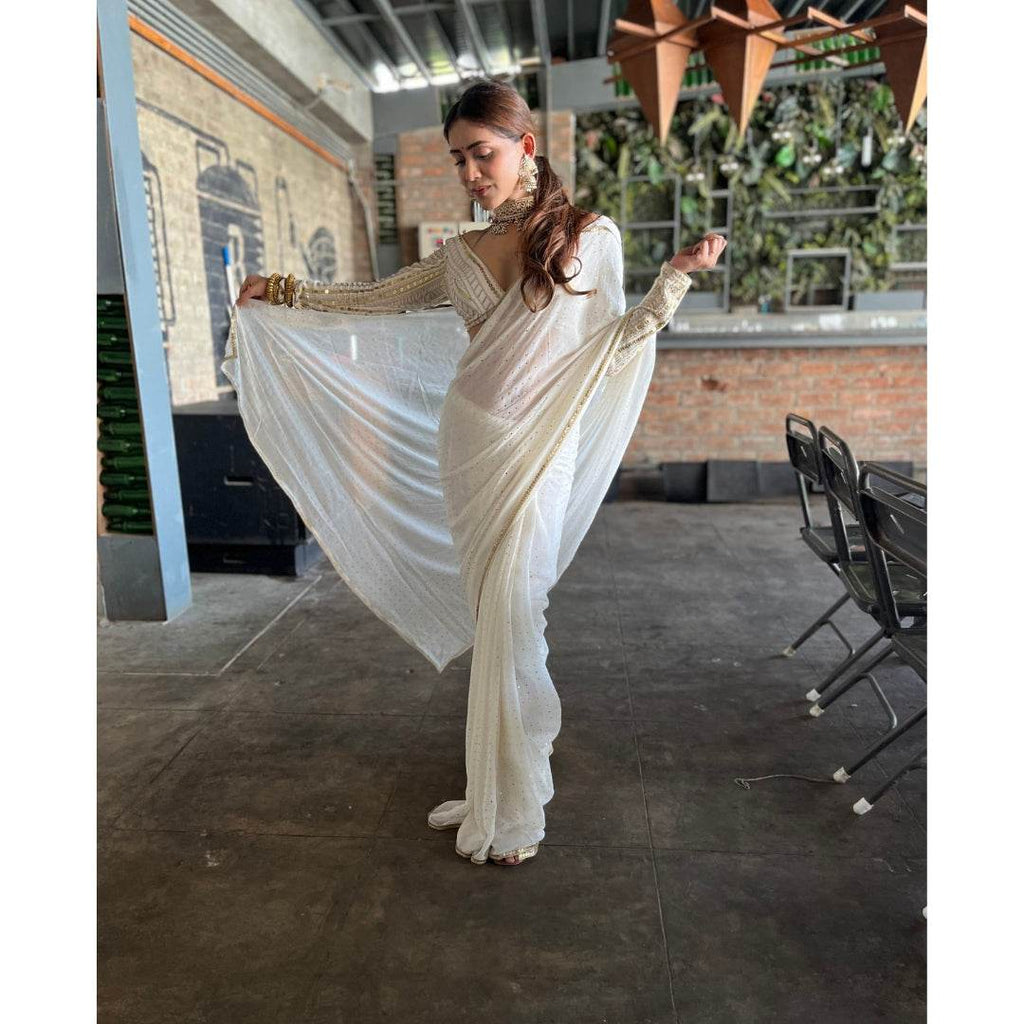 White Mukaish Work Saree - That Gal