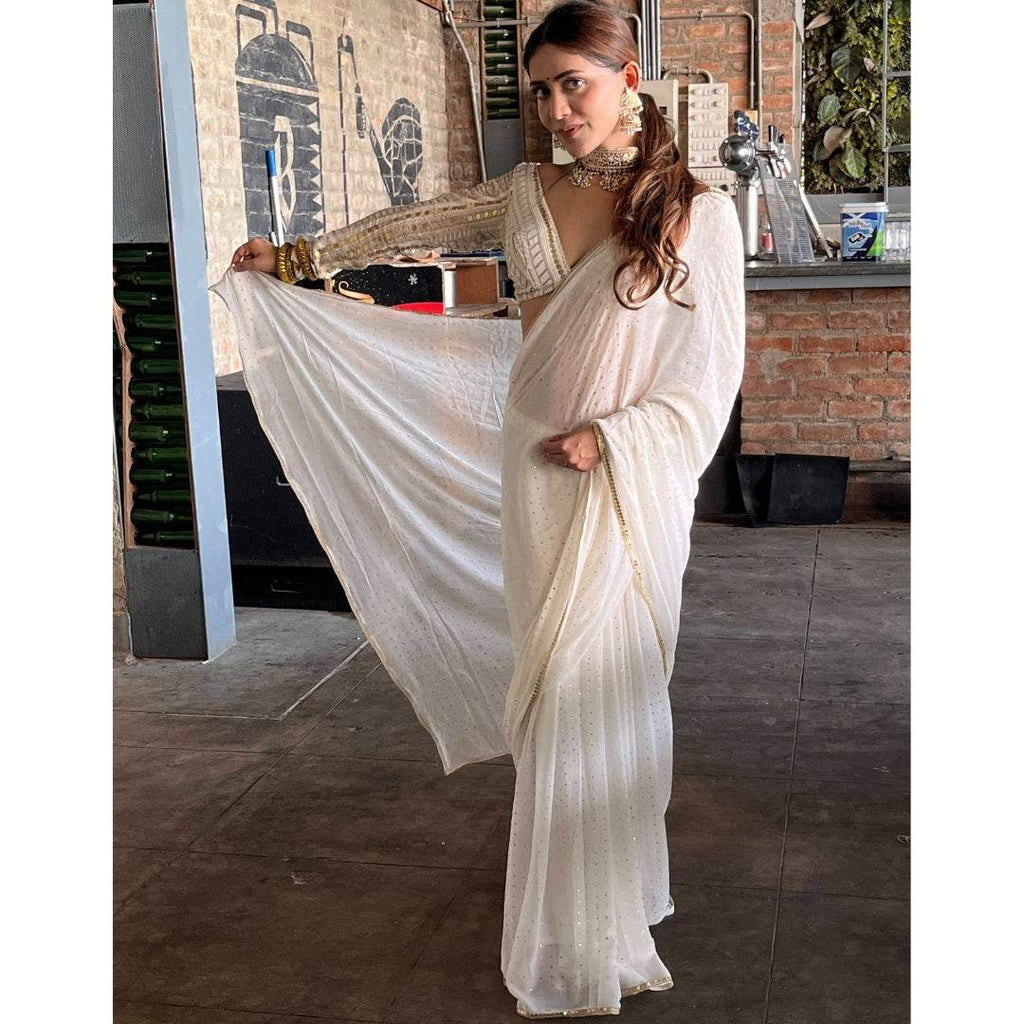 White Mukaish Work Saree - That Gal