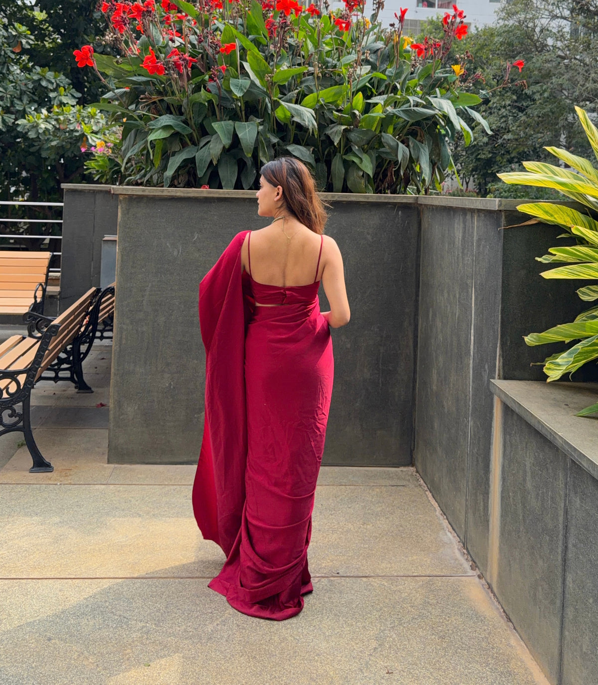Deep Red Premium Satin Saree