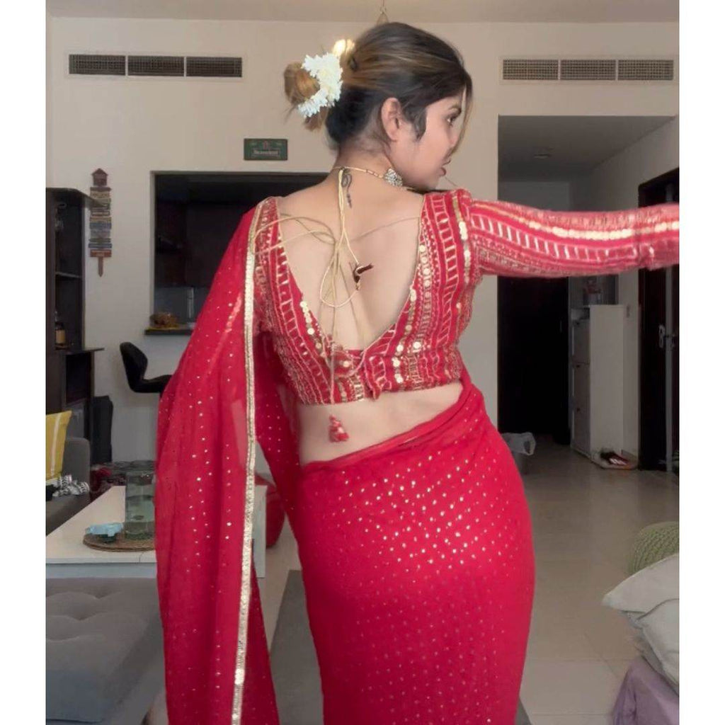 Red Mukaish Saree - That Gal