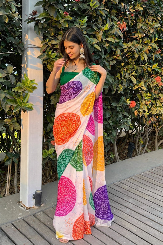 Faguniya Georgette Saree - Colourful