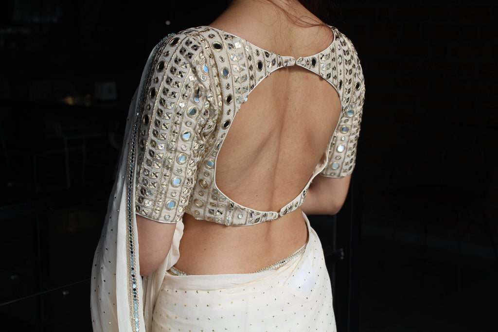 Beige Mukaish Work Saree - That Gal