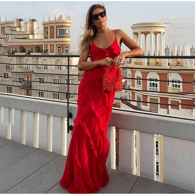 Rouge - Red Ruffled Maxi Dress - That Gal