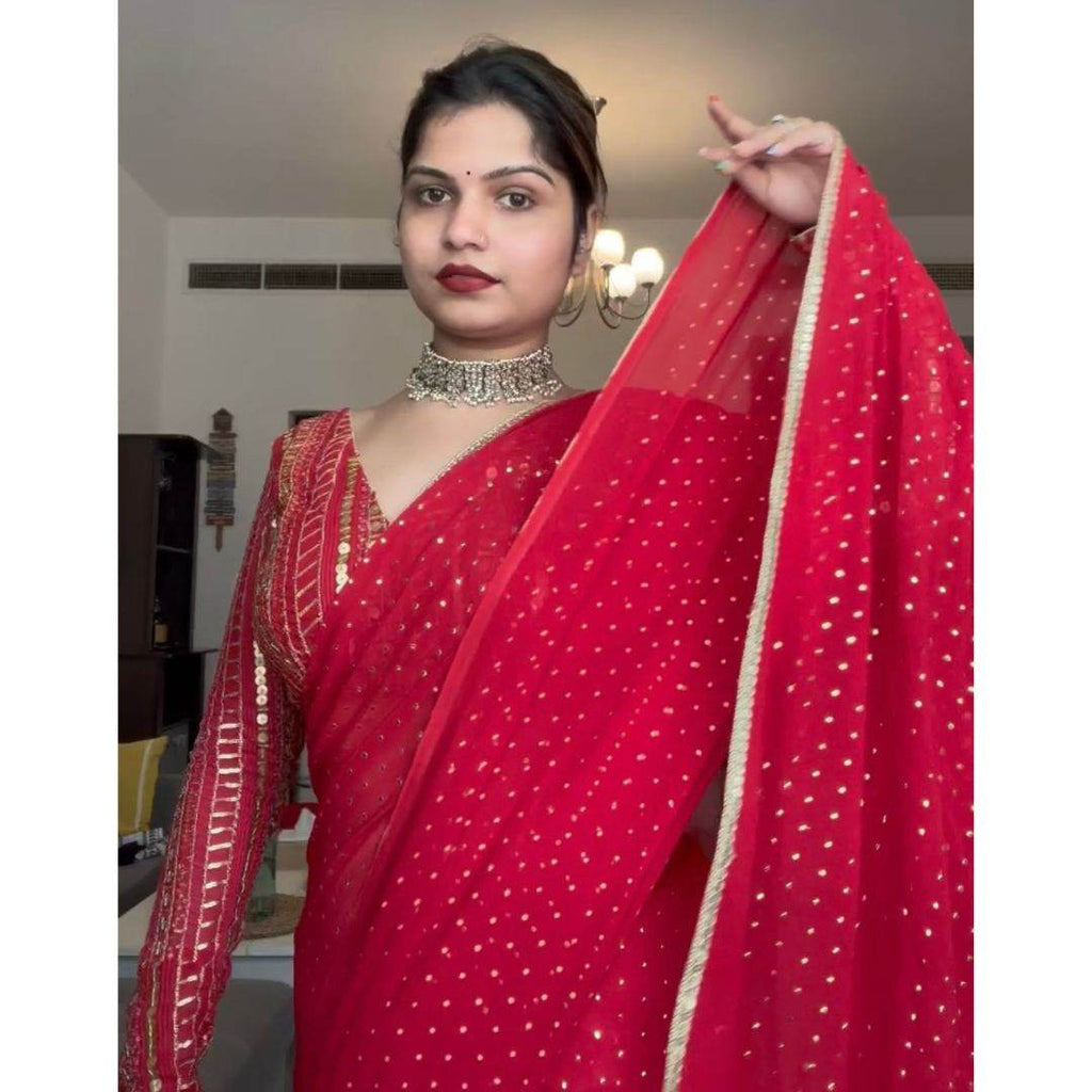 Red Mukaish Saree - That Gal