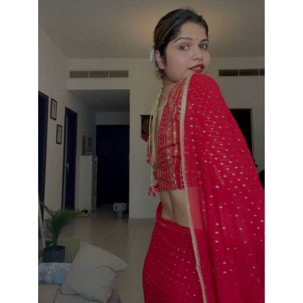 Red Mukaish Saree - That Gal