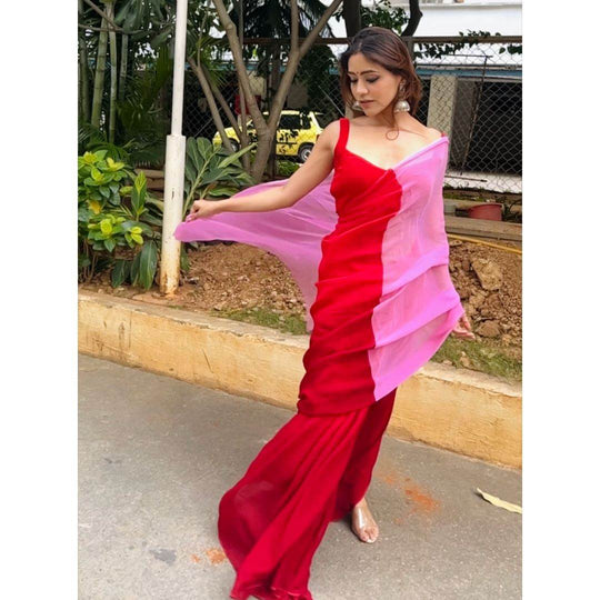 Red & Pink Alia Saree