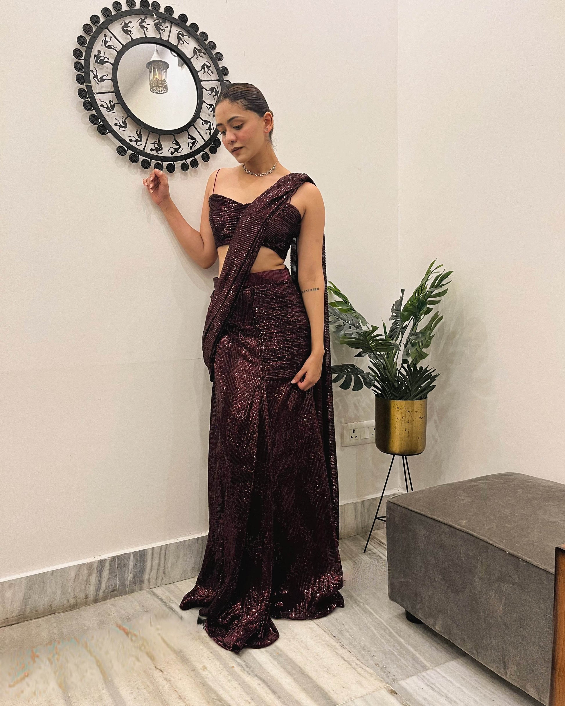 Adriana Pre-stitched Saree - Wine - That Gal