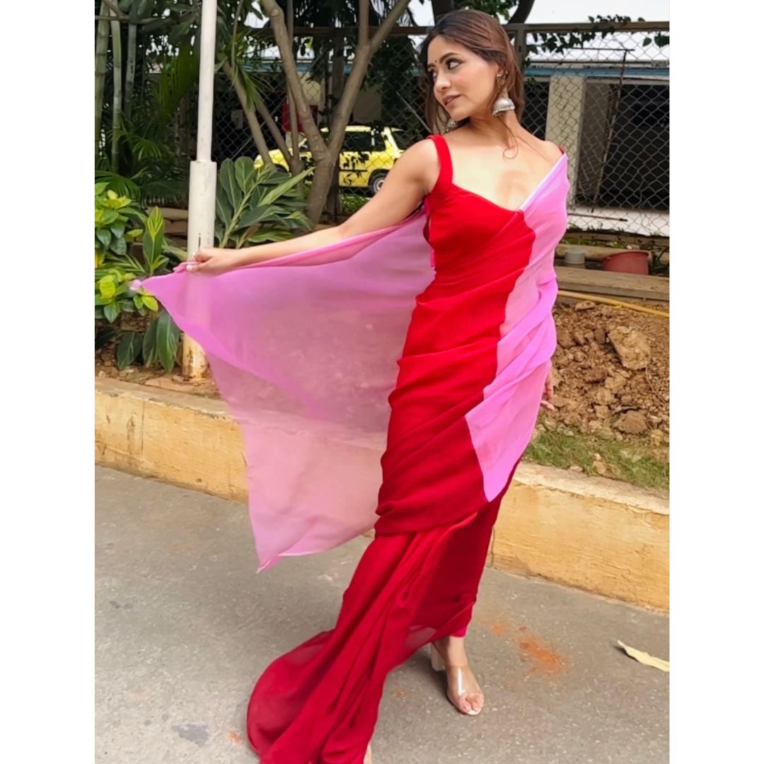 Red & Pink Alia Saree