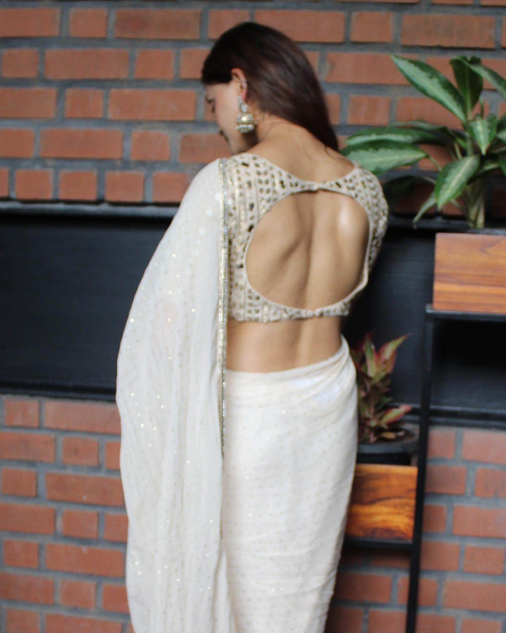 Beige Mukaish Work Saree - That Gal