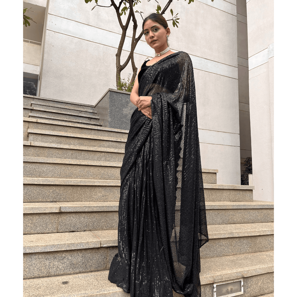 Black Sequin Saree - That Gal