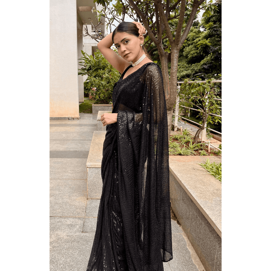 Black Sequin Saree - That Gal