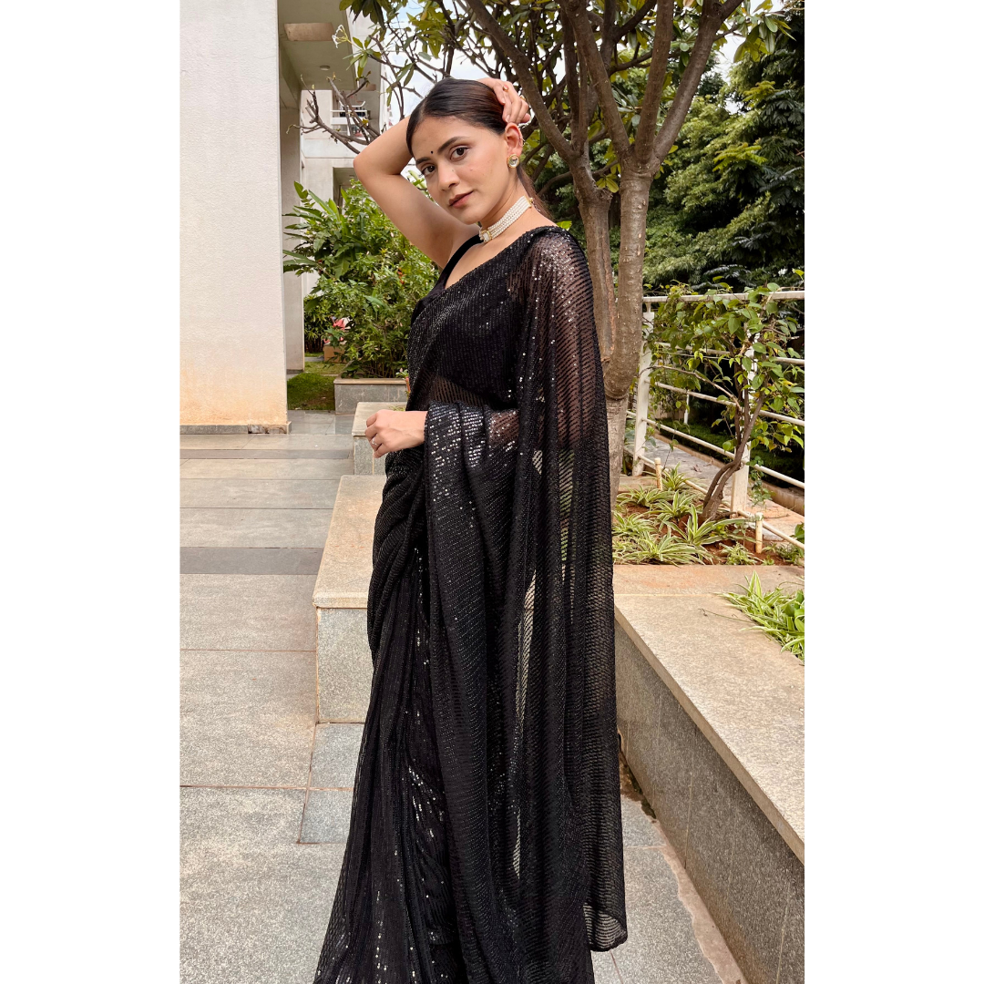 Black Sequin Saree