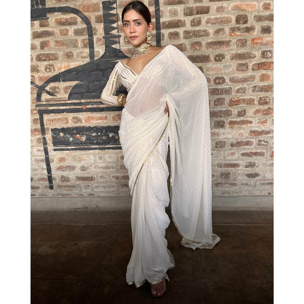 White Mukaish Work Saree - That Gal