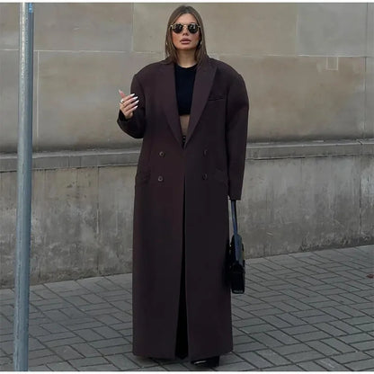 Double Breasted-Pocket Long Wool Coat