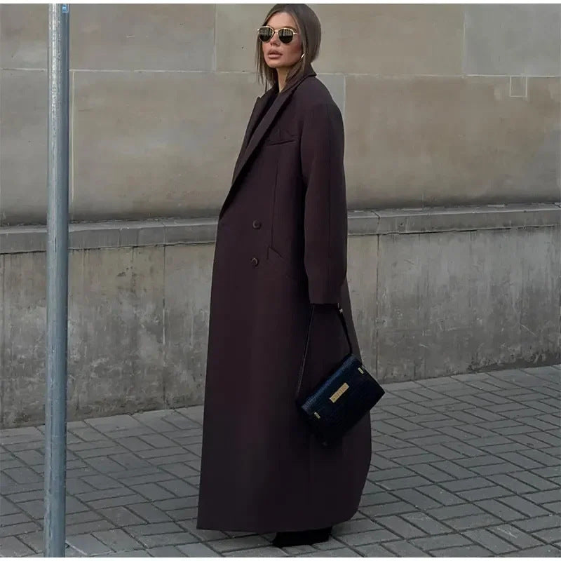 Double Breasted-Pocket Long Wool Coat