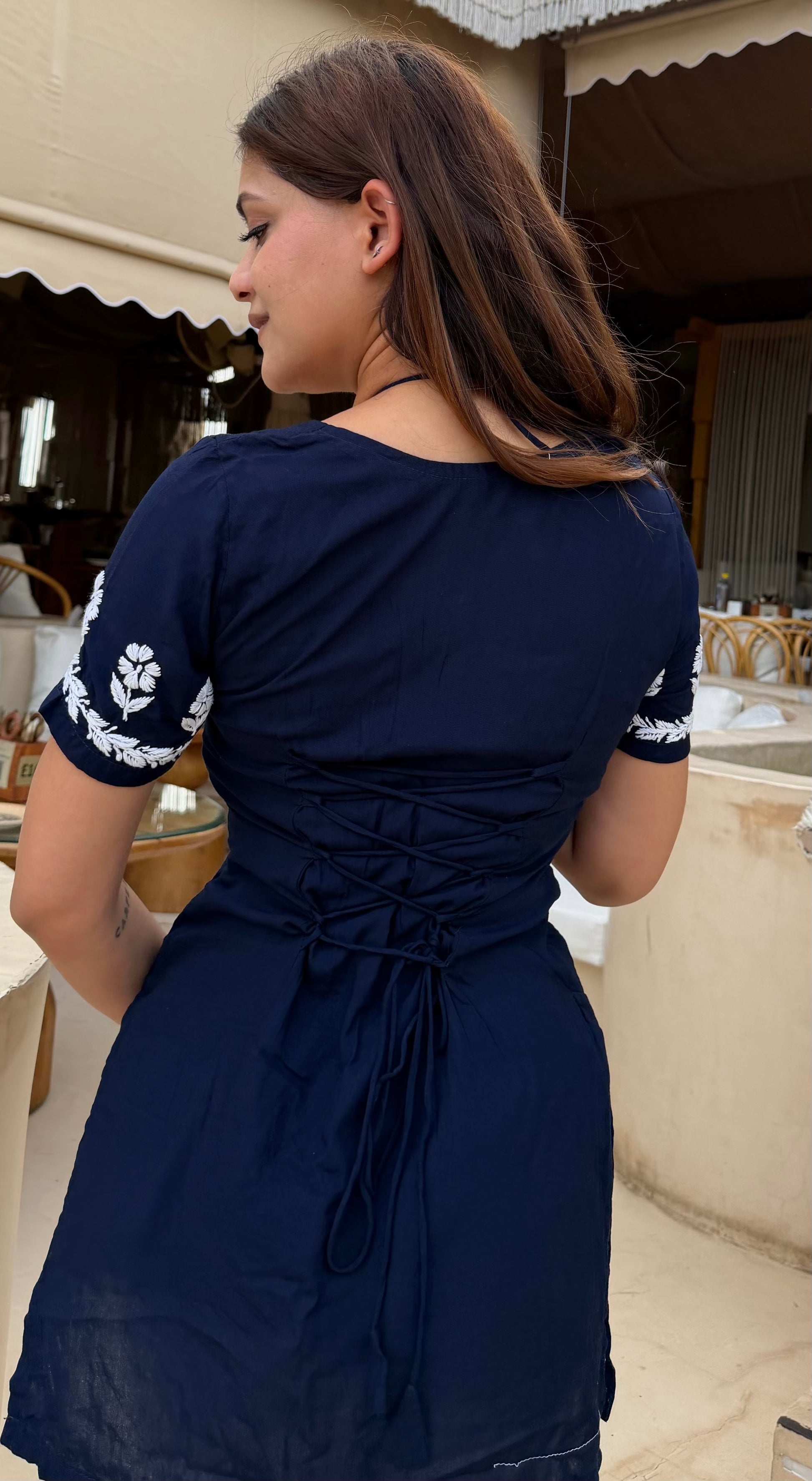 Navy Chikankari Kurti - Viral Neckline