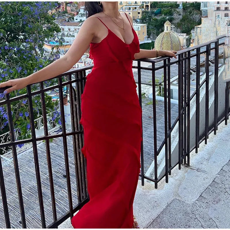 Rouge - Red Ruffled Maxi Dress