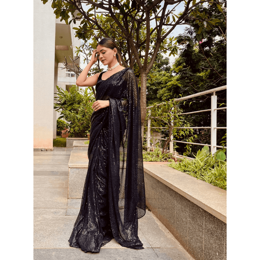 Black Sequin Saree - That Gal