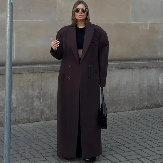 Double Breasted-Pocket Long Wool Coat