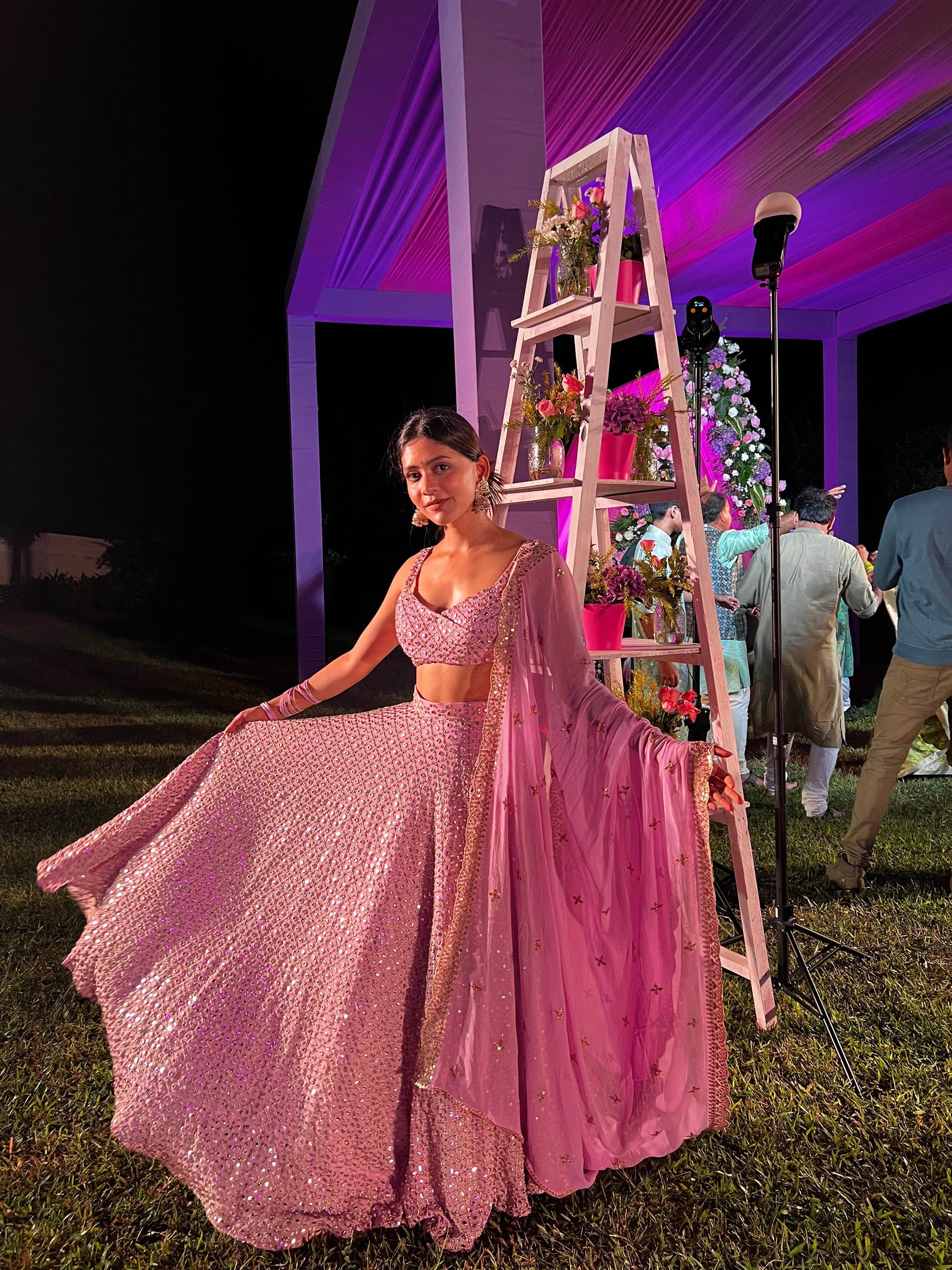 Rose Pink Mirror Work Lehenga Set - That Gal