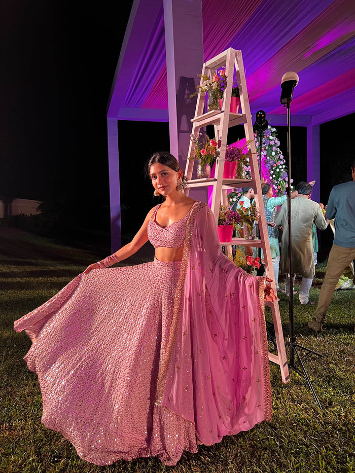 Rose Pink Mirror Lehenga